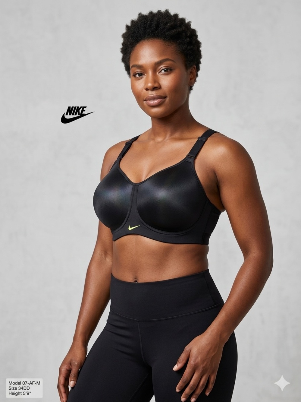 Nike Black Supportive Sports Bra with Subtle Lime Swoosh